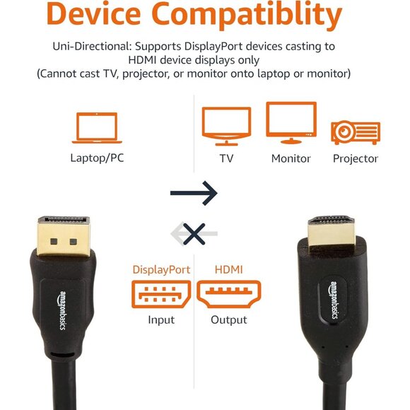 Amazon Basics DisplayPort (Source) to HDMI (Display) Cable, Uni-Directional 3 Ft - Picture 3 of 7